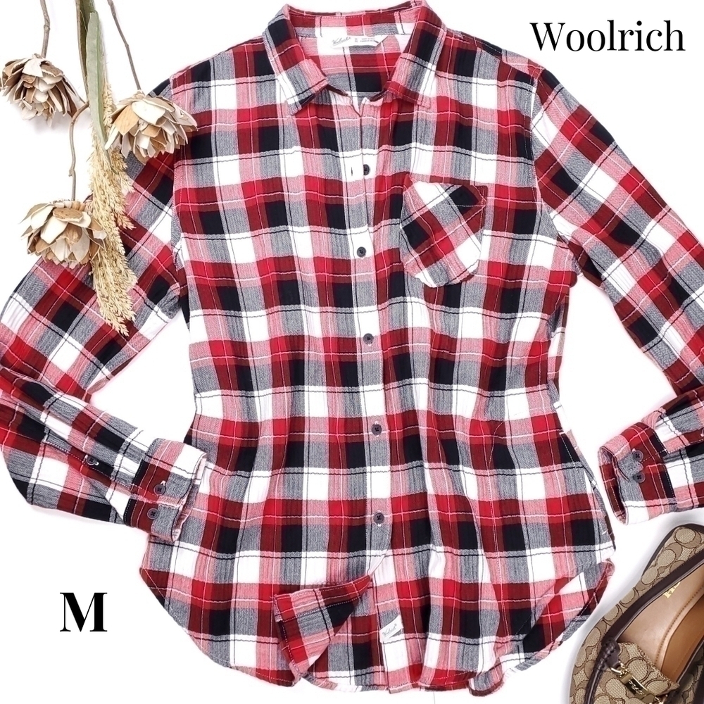 Woolrich Women's Red White Black Plaid Button Down Casual Long Sleeve To